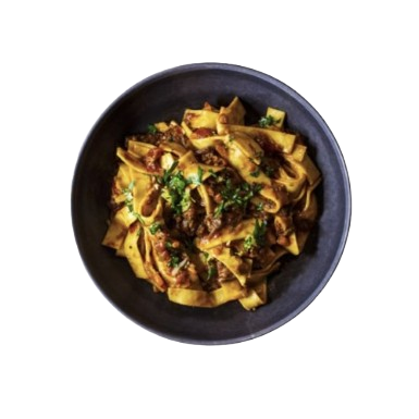 top view of a bolognese pasta on a plate